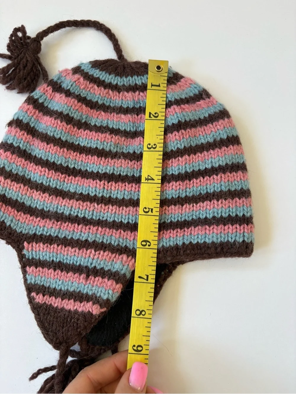Loreto 100% Alpaca Wool Brown Pink Snow Beanie Hat Knit Earflap Earmuff Warm